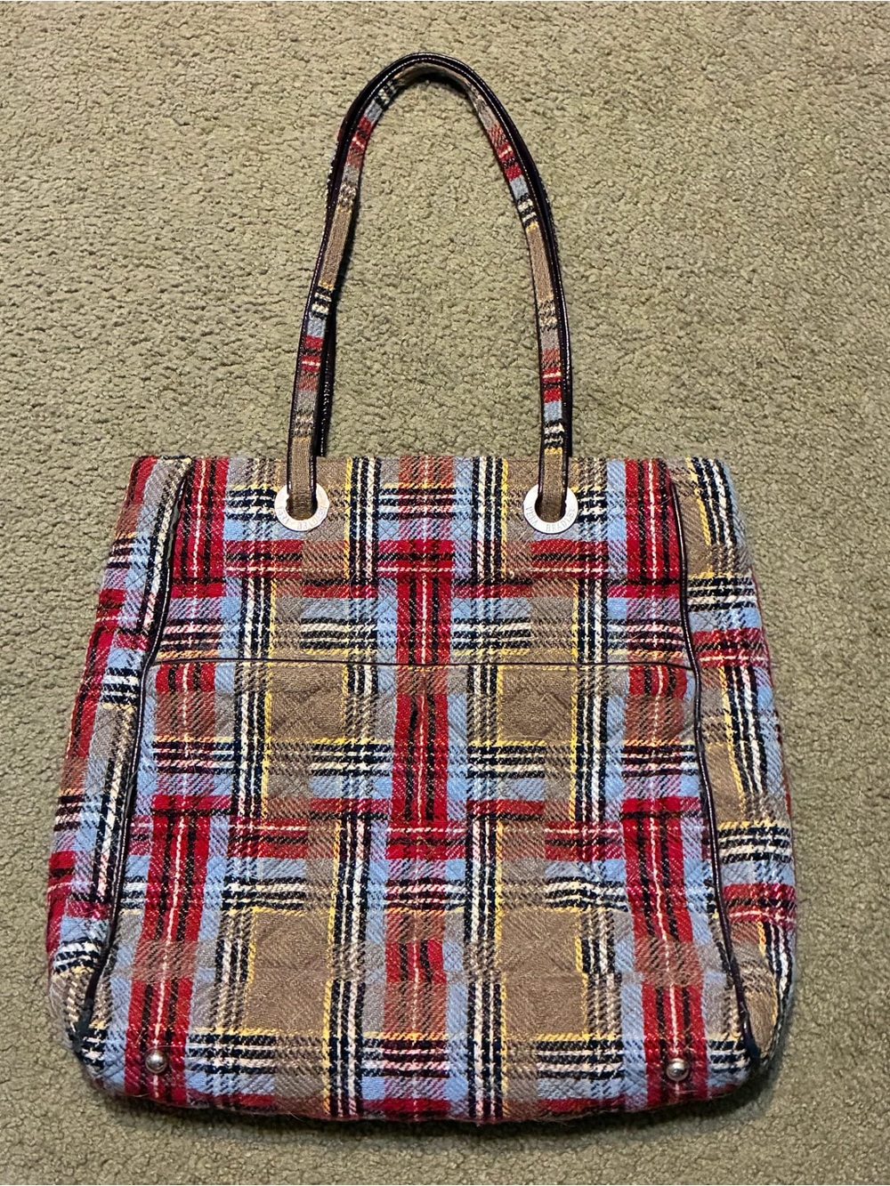 Vera Bradley Tote Highlands Plaid Shoulder Bag Patchwork Boho Hippie 3 Pockets